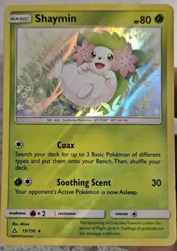 Shaymin 15/156 SM Ultra Prism Holo Rare Pokemon Card NM/EX Holo Bleed Error - Image 1