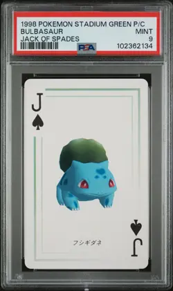1998 POKEMON STADIUM GREEN POKER CARD BULBSAUR PSA 9 MINT JACK OF SPADES - Image 1