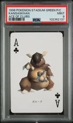 1998 POKEMON STADIUM GREEN POKER CARD KANGASKHAN PSA 9 MINT ACE OF CLUBS - Image 1