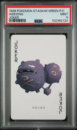 1998 POKEMON STADIUM GREEN POKER CARD WEEZING PSA 9 MINT JOKER - Image 1
