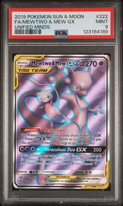 MEWTWO & MEW GX 222/236 | PSA 9 | Tag Team Unified Minds Graded Pokemon Card - Image 1