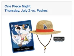 ONE PIECE X DODGERS PROMO MONKEY D LUFFY DON CARD WITH 2 DODGERS STRAW HATS - Image 5