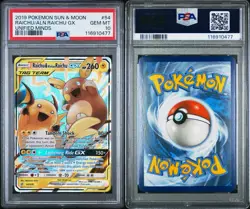 2019 POKEMON SUN & MOON UNIFIED MINDS #54 RAICHU & ALOLAN RAICHU GX PSA 10 - Image 3
