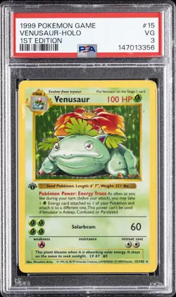 1999 POKEMON BASE SET 1ST EDITION #15 VENUSAUR-HOLO PSA 3 - Image 1