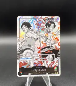 Bandai One Piece Card Game Luffy & Ace Leader Alt Art Holo ST30-001. - Image 1