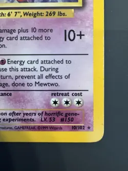 Mewtwo | 10/102 | Base Set | Holo | MP | WOTC Vintage Pokemon Card - Image 5