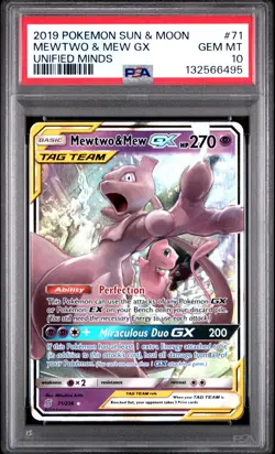 PSA 10 MEWTWO & MEW GX 71/236 | Unified Minds Full Art Pokemon Card - Image 1