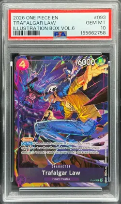2026 ONE PIECE PROMOS ILLUSTRATION BOX VOL. 6 TRAFALGAR LAW #093 PSA 10 English - Image 1
