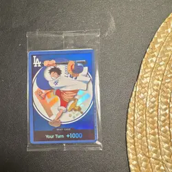 One Piece x Dodgers Card Promo! Monkey D. Luffy Your Turn +1000 Foil + Hat! - Image 2