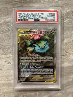 Pokemon TCG 2019 Venusaur & Snivy GX SM229 Promo Full Art Holo PSA 10 - Image 1