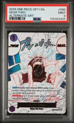 2025 ONE PIECE OP11-A FIST OF DIVINE SPEED ALTERNATE ART #080 GEAR TWO PSA 9 - Image 1