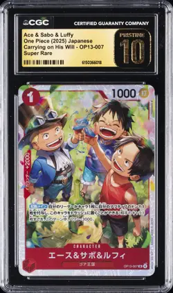2025 ONE PIECE JAPANESE #OP13-007 ACE & SABO & LUFFY CGC 10 PRISTINE - Image 1