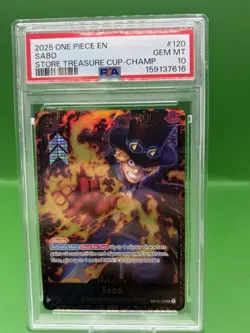 2025 ONE PIECE PROMOS STORE TREASURE CUP-CHAMPION #120 SABO PSA 10 - Image 1