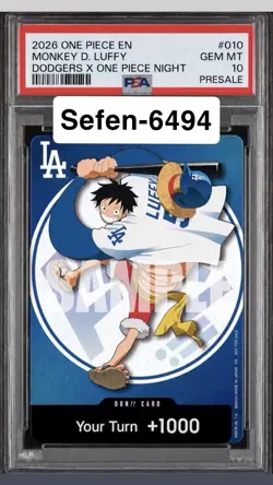 PRESALE 2026 One Piece Promo Dodgers One Piece Night Monkey D Luffy DON!! PSA 10 - Image 1