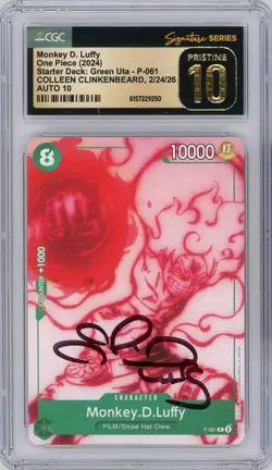 CGC Pristine 10 Auto 10 Colleen Clinkenbeard Monkey.D.Luffy P-061 SD Green Uta - Image 1