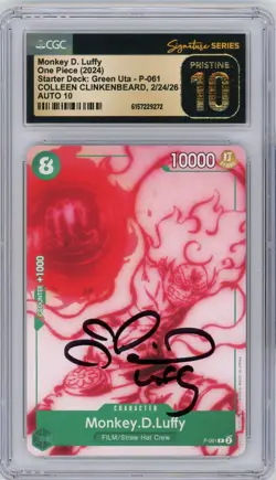 CGC Pristine 10 Auto 10 Colleen Clinkenbeard Monkey.D.Luffy P-061 SD Green Uta - Image 1