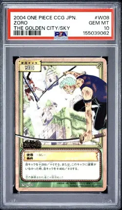 PSA 10 2004 BANDAI ONE PIECE CCG JAPANESE THE GOLDEN CITY IN THE SKY W08 ZORO - Image 1
