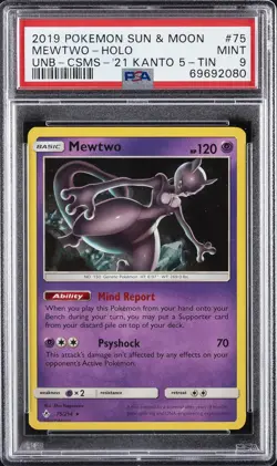 2019 POKEMON SUN & MOON UNBROKEN BONDS #75 MEWTWO-HOLO PSA 9 - Image 1