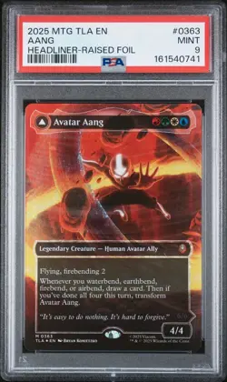 2025 MTG AVATAR HEADLINER-RAISED FOIL AANG MASTER OF ELEMENTS/AVATAR AANG PSA 9 - Image 1