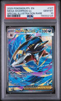 2025 POKEMON PFL EN-PHANTASMAL FLAMES #127 MEGA SHARPEDO EX PSA 10 - Image 1