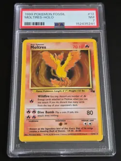 Vintage Pokemon Moltres 12/62 Fossil 1999 PSA 7 - Image 1