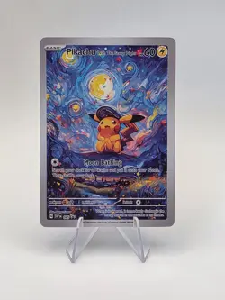 Pikachu Starry Night Moon Bathing Card Fan Custom Pokemon Van Gogh Style Collect - Image 1
