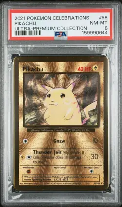 Pikachu Gold Metal PSA 8 NM-MT 2021 Pokemon Celebrations Ultra-Premium #58/102 - Image 3
