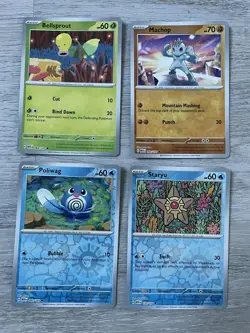pokemon Cards Bundle Bellsprout+Machop+Poliwag+Staryu 151 Reverse Holo - Image 1