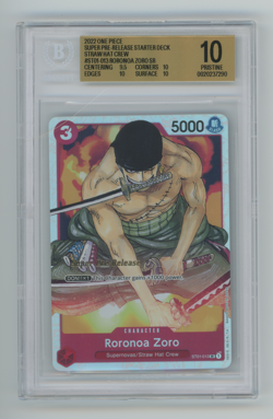 2022 One Piece ST01 EN Roronoa Zoro Super Pre Release #013 BECKETT BGS 10 - Image 1
