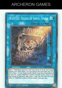 WANTED: Seeker of Sinful Spoils SEC YUGIOH Card - Image 1