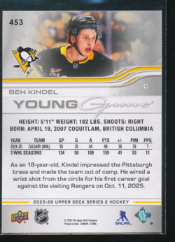 2025-26 Upper Deck Series 2 Ben Kindel YG Young Guns #453 Rookie RC C551 - Image 2