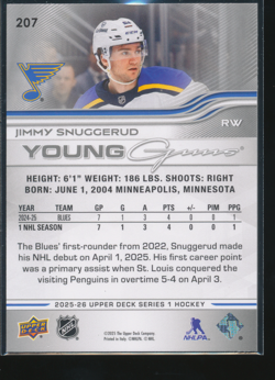 2025-26 Upper Deck Series 1 Jimmy Snuggerud YG Young Guns #207 Rookie RC C880 - Image 2