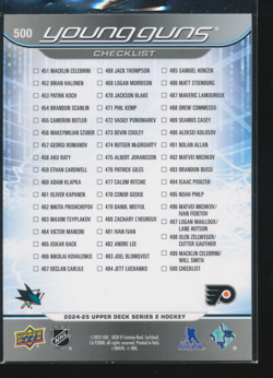 2024-25 Upper Deck Celebrini Michkov YG Young Guns Checklist #500 Rookie RC C847 - Image 2