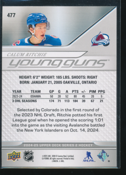 2024-25 Upper Deck Series 2 Calum Ritchie YG Young Guns #477 Rookie RC C842 - Image 2