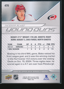 2024-25 Upper Deck Series 2 Jackson Blake YG Young Guns #470 Rookie RC C858 - Image 2