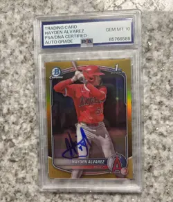 Hayden Alvarez 2025 Bowman Chrome AUTO /50 TRUE GOLD REFRACTOR PSA 10 ANGELS - Image 1