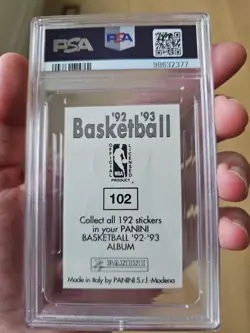 1992 Panini Sticker MICHAEL JORDAN #102 Foil HOF Bulls PSA 8 - Image 3