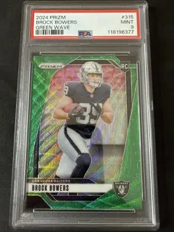 2024 Panini Prizm #315 Brock Bowers RC Green Wave Prizm PSA 9 MINT Raiders - Image 1