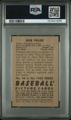 1952 Bowman - Bob Feller #43 PSA 8 Cleveland Indians/Guardians - Image 2