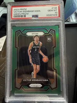 2023-24 Prizm Victor Wembanyama RC #136 Green Prizm PSA 10 GEM MT - Image 1