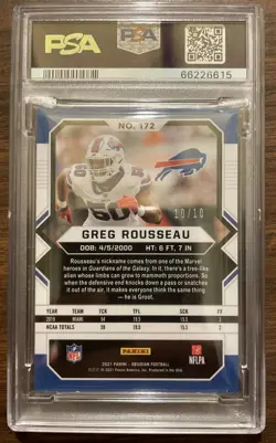 2021 Obsidian Greg Rousseau Electric Etch Gold Flood 10/10 Rookie PSA 9 Pop 2 - Image 2