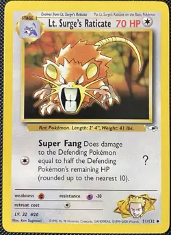 Lt. Surge's Raticate 051/132 Gym Heroes Regular - Pokemon Card - Image 1