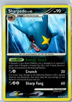 Pokemon Card - Sharpedo Rising Rivals 49/111 2009 Uncommon Reverse Holo MP - Image 1