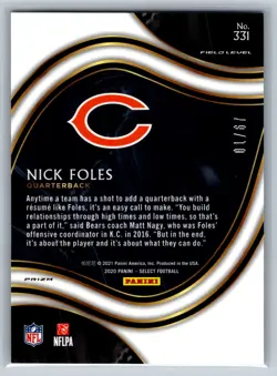 2020 Panini Select #331 Nick Foles Green Dragon Scale Prizm Field Level SP 01/67 - Image 2
