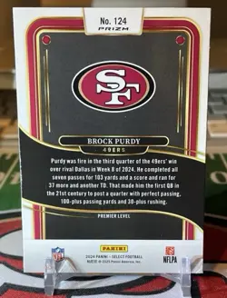 2024 Panini Select - Premier Level Brock Purdy #124 Zebra Shock Prizm - Image 2