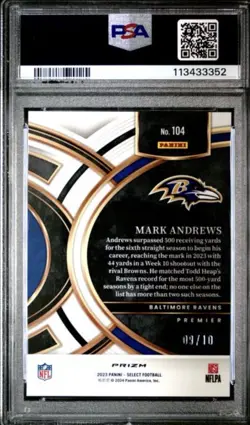 2023 Panini Select Premier Level Mark Andrews Ravens #104 Gold Disco /10 PSA 10 - Image 2