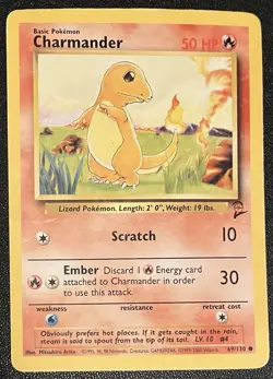 Pokemon TCG Card Charmander 69/130 Base Set 2 WOTC Vintage 1999 Non-holo Rare MP - Image 1