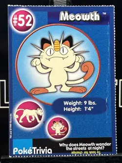 Meowth #52 PokeTrivia 1999 Burger King Perforated Pokemon Card - Image 3