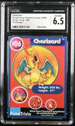 1999 Burger King Pokemon #06 Charizard CGC 6.5 Perforated Card (1st Year) - Image 1