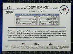 2024 Topps Series Two Toronto Blue Jays Team Card 2023 Season Stats Yellow - Image 2